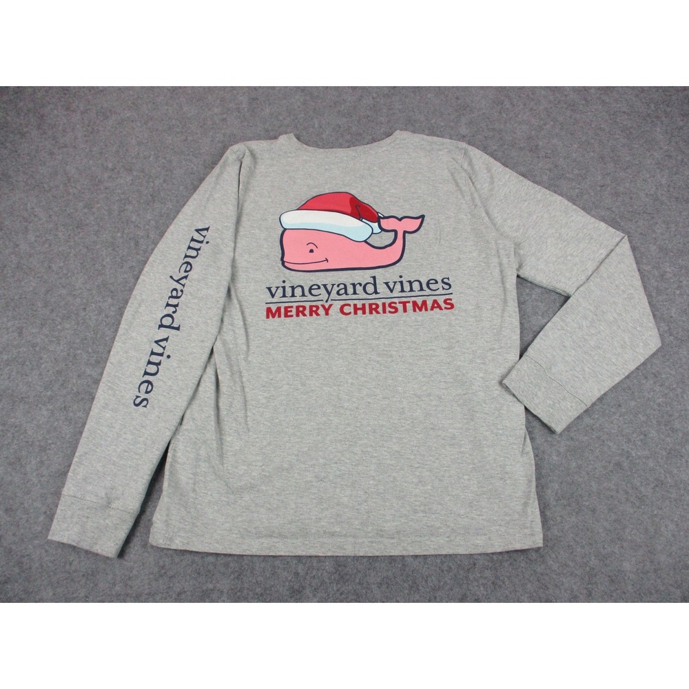 Vineyard Vines Shirt Mens Small Gray Pink Whale Santa Merry Christmas Tee